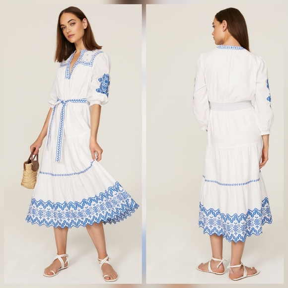 Shoshanna Dresses & Skirts - Shoshanna Leilani Dress Cotton Hourglass V-neck 3/4 sleeves Size 12